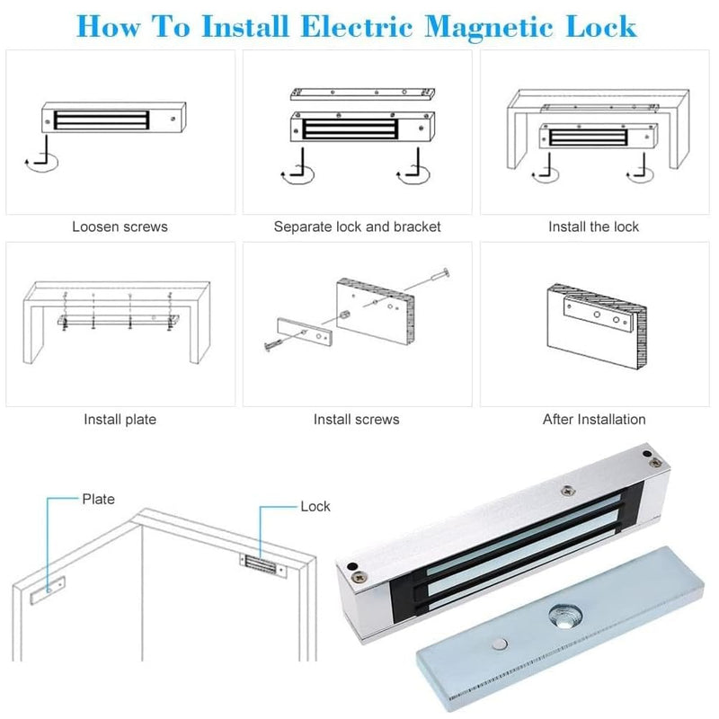 Electric Magnetic Lock 280KG 600LBS Holding Force Electromagnet Lock 12V Fail Safe NC Mode Single Door for Access Control System 280KG/600LBS
