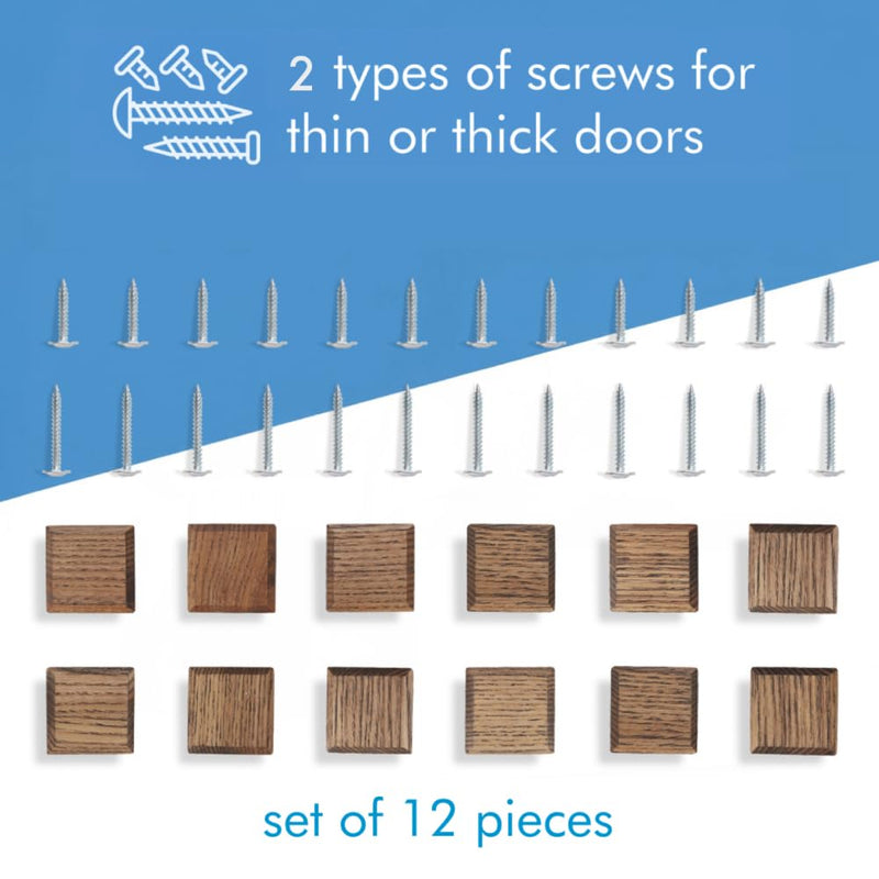 Ash Tree Wood Cabinet Knobs - 1x1 inches Diamond Shape - Wooden Drawer Pulls for Cabinets Doors, Dresser and Drawers Knob, Kitchen Cabinet Door Handle, Cabinet Hardware (Set of 12) set of 12