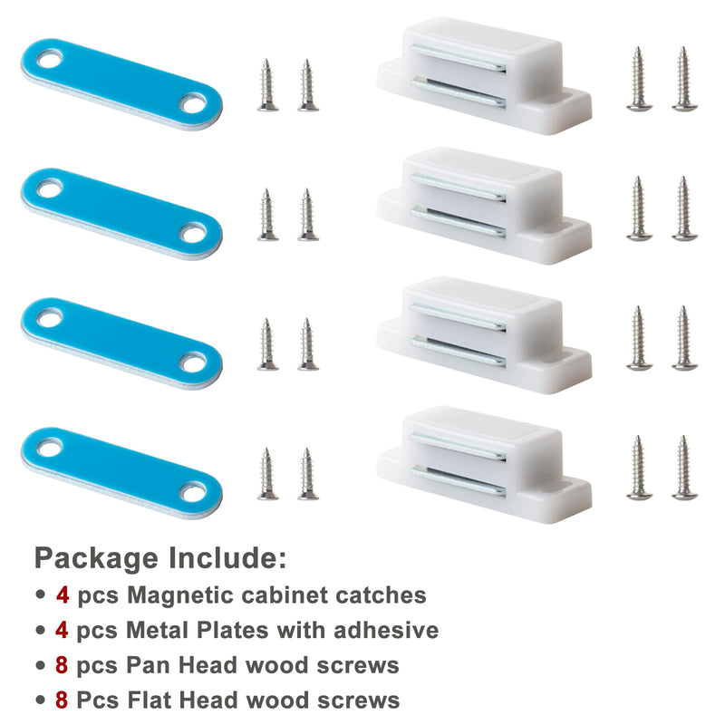 Cabinet Magnets Latch White Magnetic Door Catch for Cupboard Wardrobe and Shutter Hardware Magnetic Closure, Pack of 4