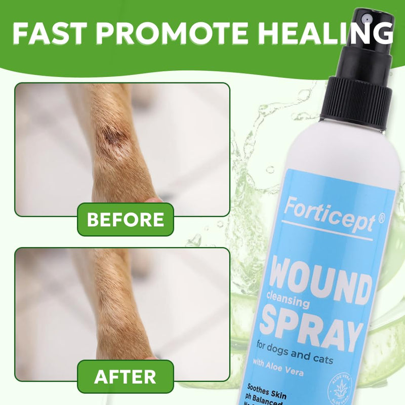 Forticept Hot Spot & Wound Care Kit, Itch Relief Spray for Dogs and Cats 8 oz + Promote Healing Wound Hydrogel 4 oz. + Self-Adhesive Wrap, First Aid for Dogs and Cats