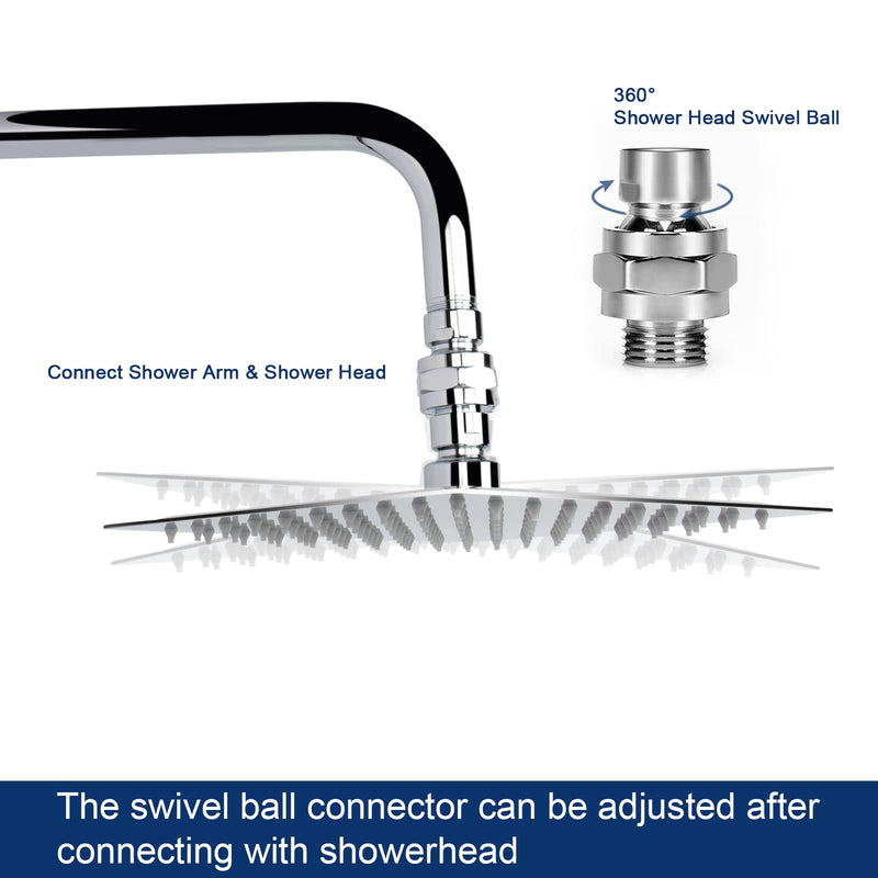 NearMoon Shower Head Swivel Ball Adapter - Solid Brass Shower Connector Ball Joint Adjustable Universal Shower Arm Extension Component (Chrome Finish) Chrome Finish