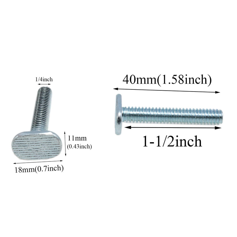 yukata T Track Bolts 1/4"-20 t Track Bolts t Slot Bolts General Purpose T-Track 1-1/2 inch Long T-Slot Bolts Woodworking fixtures and fixtures T-Track Fittings 12PCS
