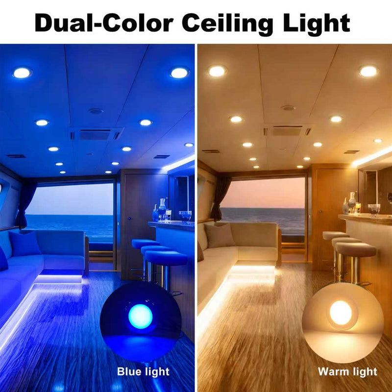Boat Ceiling Lights interior boat lights waterproof 12v marine Deck Lights for pontoon RV Fishing Boat (Warm White & Bule) Warm White & Bule