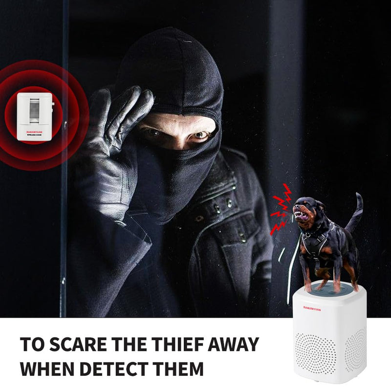 Barking Dog Motion Sensor-Pir Human Body Dog Barking Alarm Realistic Wireless Loud 1000Ft Door Chimes Home Security 1 Receiver 1 Motion Dectector Driveway Alarm Kit… 1Detectors+1Receiver