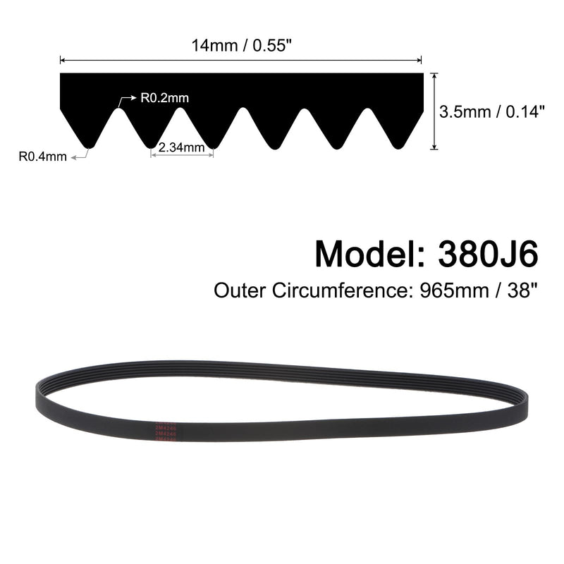 uxcell 380j6 PJ V-Ribbed Belt 6 Ribs 38" Length x 0.55" Width, EPDM Poly V Belt