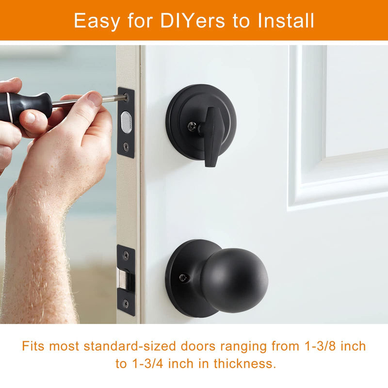 Natsukage Front Door Handle Heavy Duty Entry Lock Matte Black Entrance Set With Single Cylinder Deadbolt and Knob Handle, Reversible for Right & Left Handed Doors