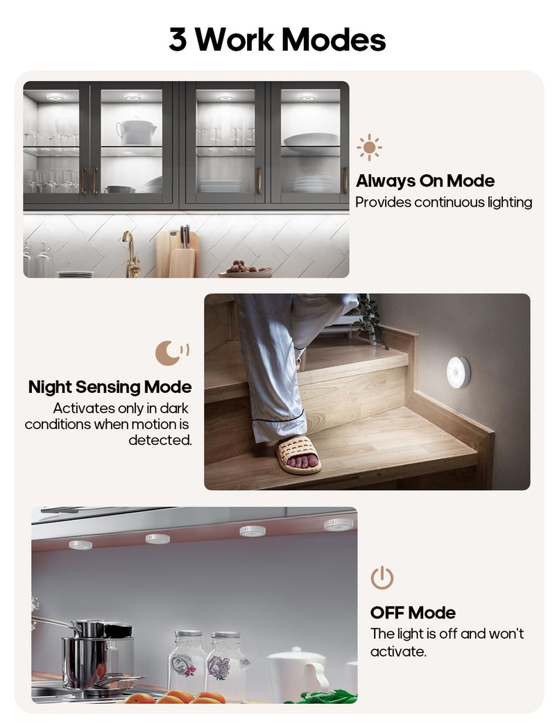 Led Under Cabinet Lights, Motion Sensor Rechargeable Light, 1000mAh Puck Lights with IR Remote, Under Counter Lights for Kitchen,cabinets,Closet,Stairs Indoor (6 Pack) Cold White 6 PACK