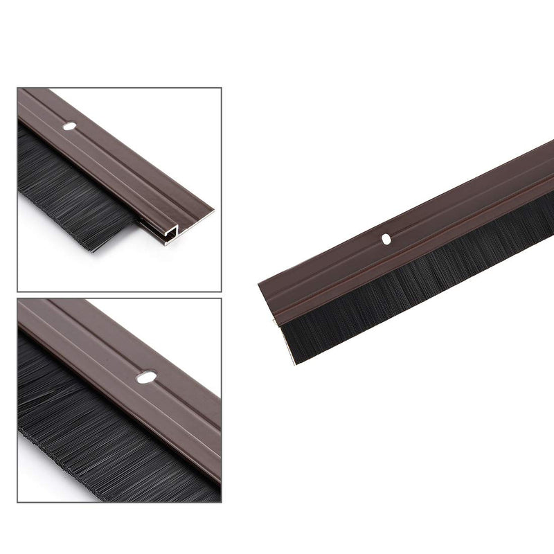uxcell Door Brush Bottom Sweep Brown h-Shape Aluminum Alloy Holder w 0.8-inch Black PP Silicone Soft Brush, 1000mm x 43mm(Approx 39.37-inch x 1.7-inch) 39.37" x 0.8" black/Brown