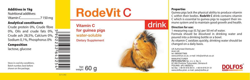 RodeVit Vitamin C Supplement Water-soluble for Guinea Pigs 60g Powder - PawsPlanet Australia