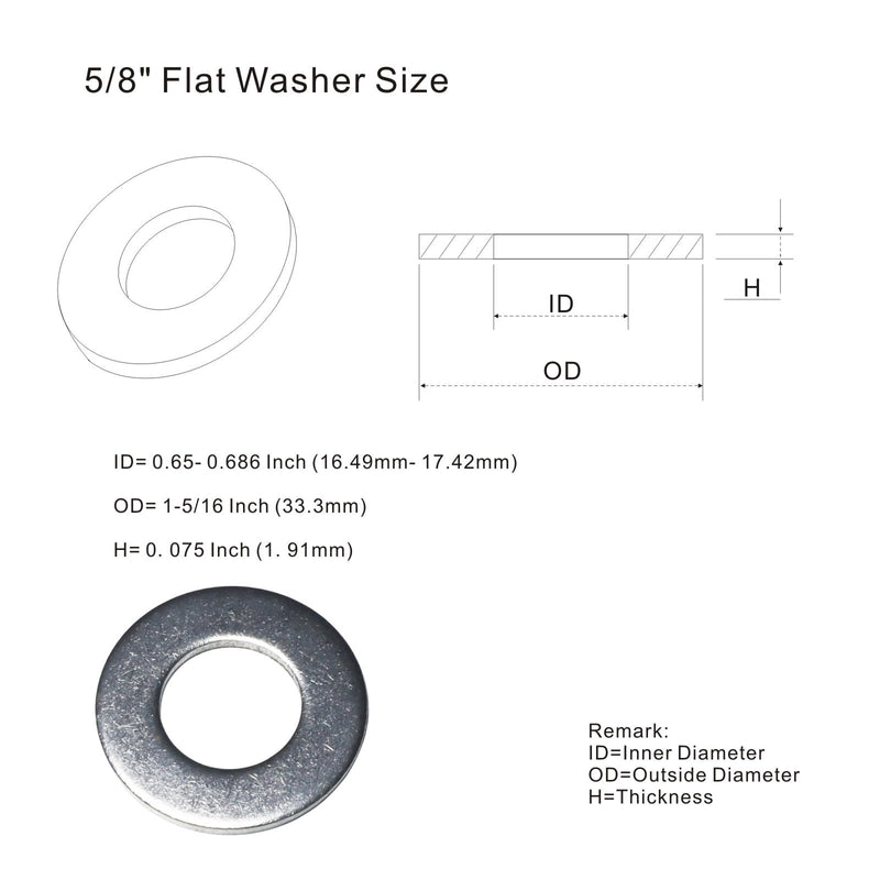 5/8" Flat Washer, 18-8 (304) Stainless Steel Washers Flat, 5/8 inch Stainless Flat Washers, 5/8" x 1-5/16" Washers Flat; 30pcs 5/8" x 1-5/16" - 30pcs Silver - NewNest Australia