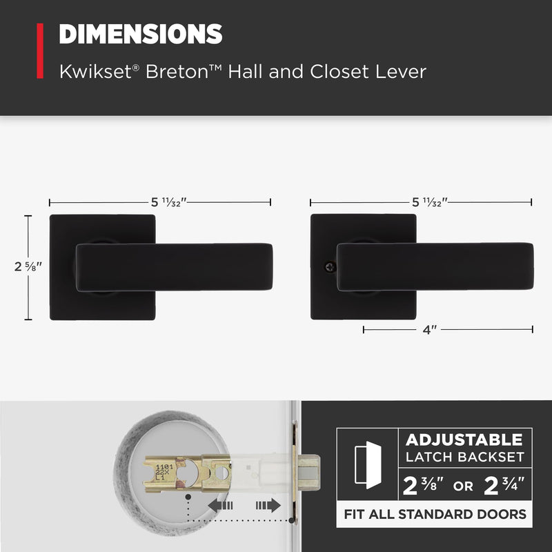 Kwikset Breton Interior Passage Door Handle, Lever For Closet and Hallway Doors, Reversible Non-Locking Handle Lever, Matte Black , with Microban Protection 1 Pack