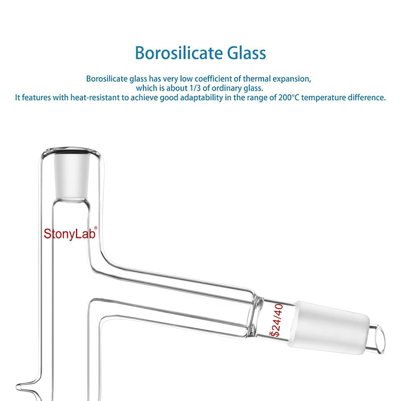 stonylab 75 Degree Distillation Head with Vacuum Jacket, 24/40 Lower and Side Ports, 14/20 Upper Port, Compatible with stonylab Adapters for Efficient Laboratory Distillation 14/20-24/40 Joint