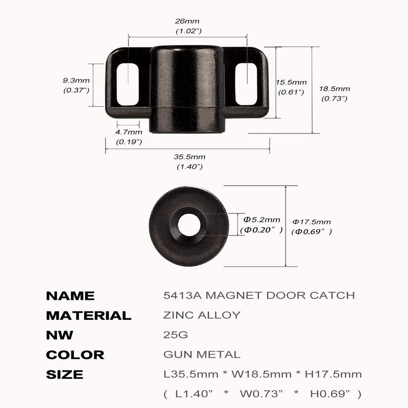 4 Pack Magnetic Cabinet Door Catch with Neodymium Magnet Cabinet Latch Magnetic Closure Hardware for Kitchen Cupboard and Closet Door Closing, Black Tone Gun Metal 4