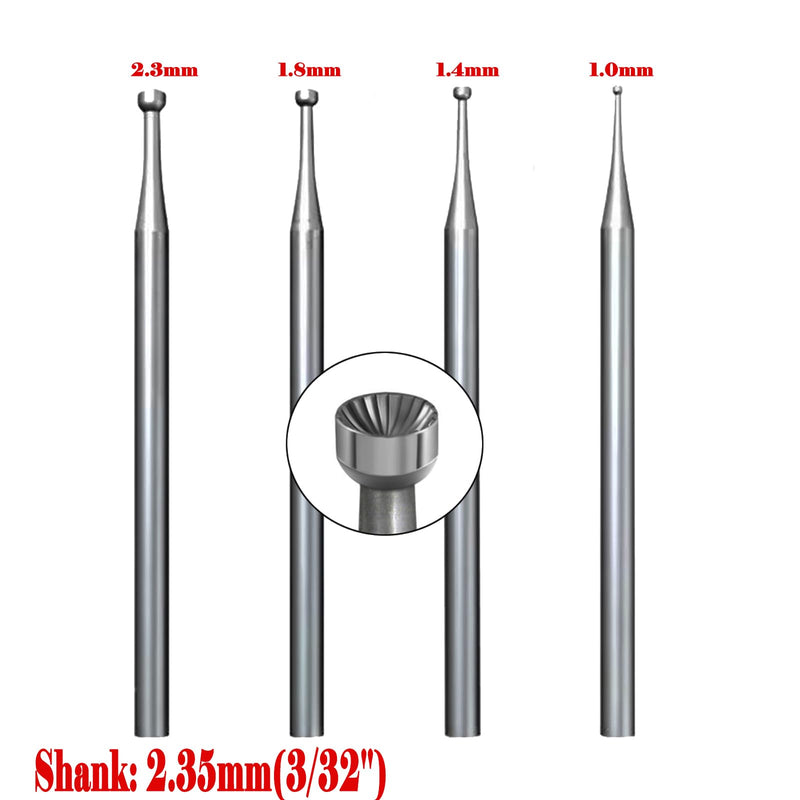 4 Pcs Round Cup Burr, 3/32'' Shank Wire Rounder Bits with Hand Drill Wire Twisting Tools(Burr Size: 1mm/1.4mm/1.8mm/2.3mm)
