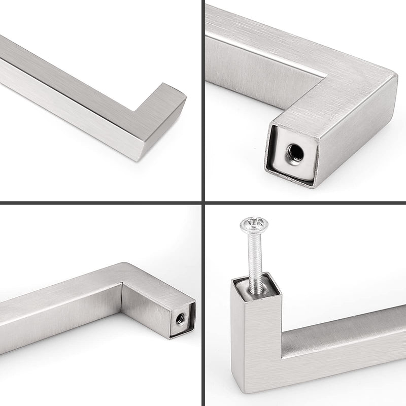Probrico 20 Pack|Square Cabinet Handles 5 inch Holes Centers Stainless Steel Cupboard Bar Pulls Brushed Nickel Drawer Pulls 5.5 inch Total Length hole center 5"