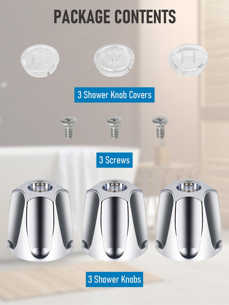 3Pcs Shower Knob Replacement Compatible with Price/Pfister Verve Tub Shower, Bathtub Faucet Handle Remodel Trim Kit Includes Hot/Cold/Diverter Knob & 3 Screws (Polished Chrome) Polished Chrome