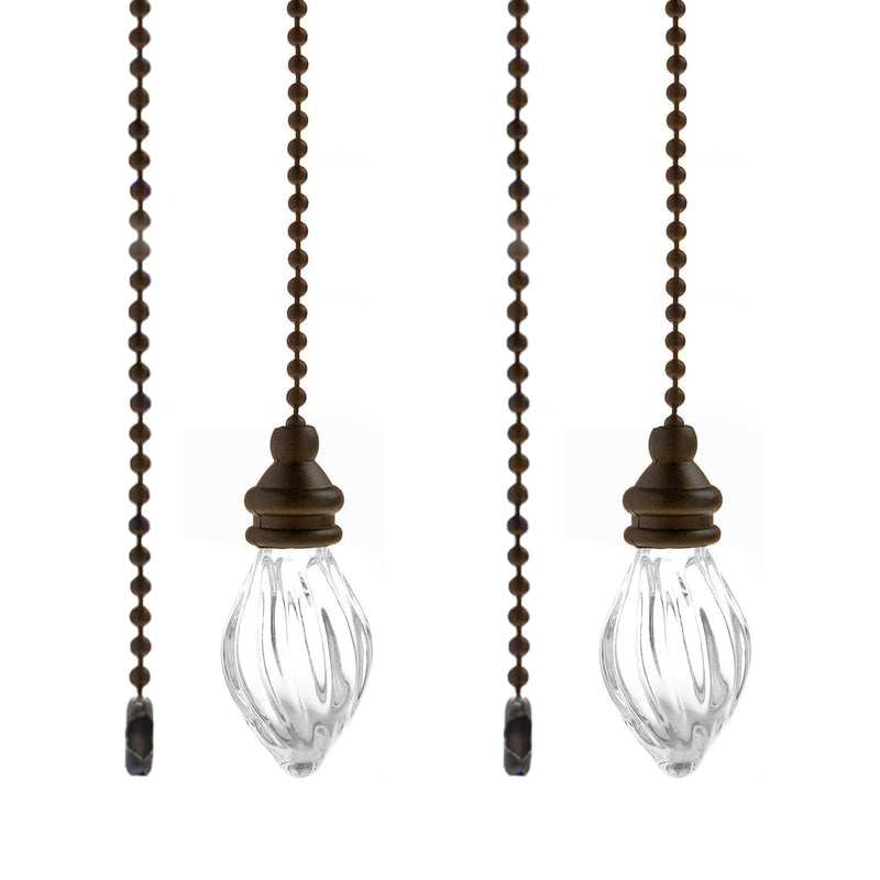 RUIAN 2 Pcs Decorative Fan Pull Chain Ornament Set Lamp Pull Extension for Light Fan with 12 Inch Bronze Chains and Crystal Glass Pendant Decor.
