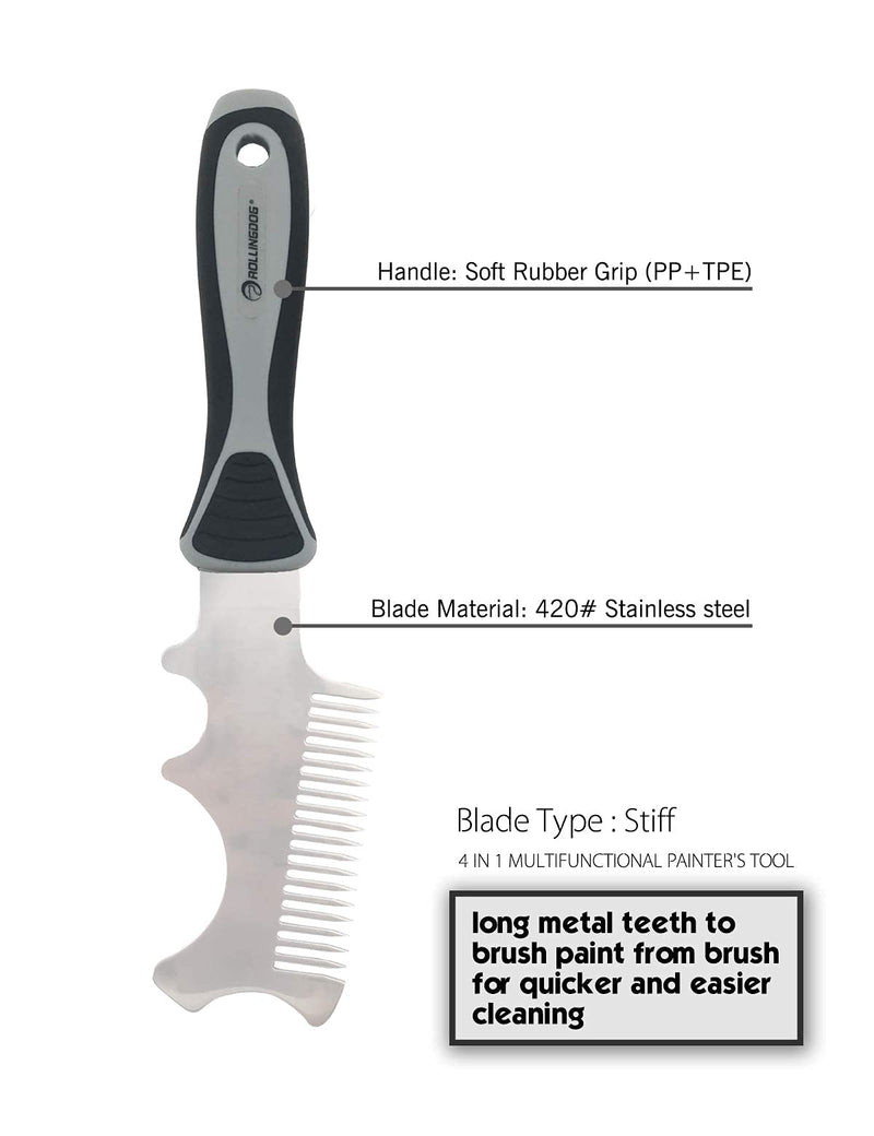 ROLLINGDOG 4 in 1 Paint Brush Comb - Paint Brush&Roller Cleaner Tool Metal Brush Roller Cleaner