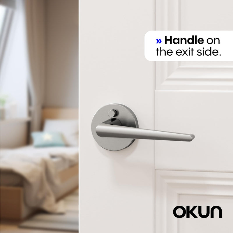 Okun Halo 1-Pack Brushed Nickel Privacy Door Levers – Push Button Lock, Reversible, Sleek Concealed-Mount Design for Bedroom & Bathroom 1 Pack
