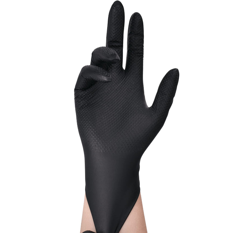 TitanFlex Thor Grip Heavy Duty Black Industrial Nitrile Gloves with Raised Diamond Texture, 8-mil, Latex Free 100 Large (Pack of 100)