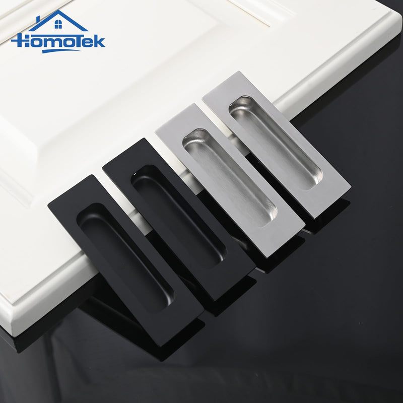 HOMOTEK 4 Pack 120mm Flush Sliding Closet Door Pulls, Recessed Finger Pulls for Sliding Barn Bypass Door Handles, Cabinet Drawer Rectangular Invisible Pull- Small Size 4.75 in, Black Small-12cm 4Pack-Black