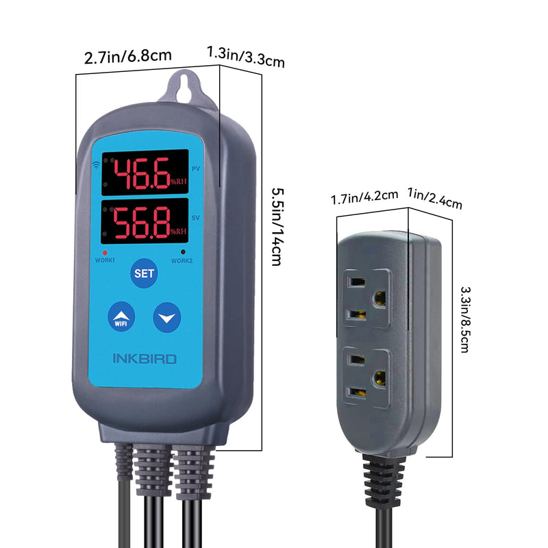 Inkbird Digital Wi-Fi Humidity Controller IHC-200 Dual Outlet Pre-Wired Humidistat for Mushroom Growing Curing Meat Reptile Greenhouse Support Humidifier Dehumidifier Fan iOS&Andriod.