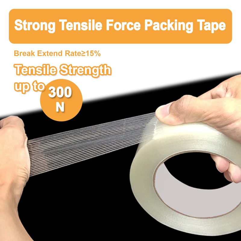 Filament Strapping Tape 2 Roll 1 Inch x 27 Yards 5.5 Mil Heavy Duty Reinforced Packing Tape Transparent Reinforced Adhesive Fiberglass Tape for Packing Sealing Binding 2PACK: 1 in X 27 yds