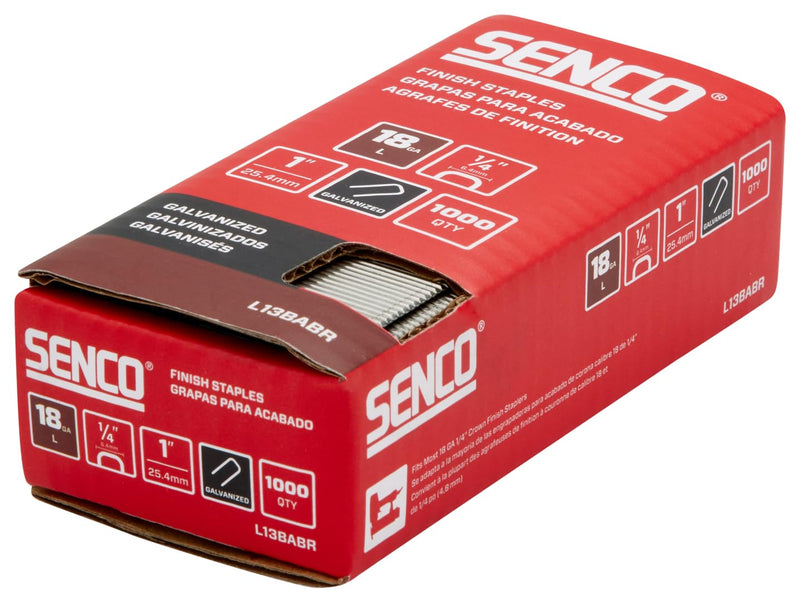 SENCO L13BABR 1" 18 Gauge 1/4" Crown Finish Staples, Galvanized Finish 1,000 Count Pack