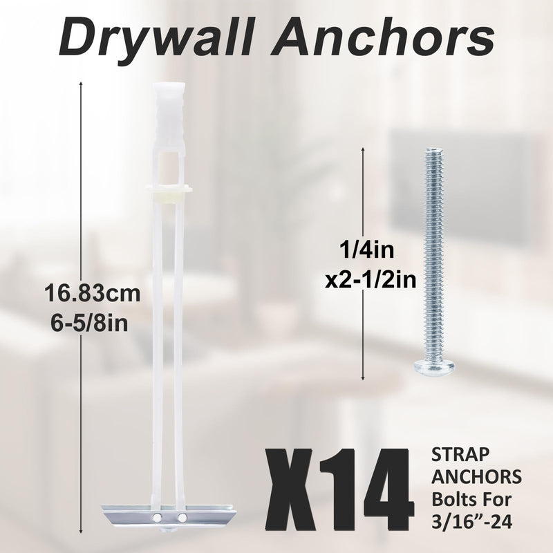 Drywall Anchor with Included Bolts for 3/16”-24, Heavy Duty Hollow Drywall Anchors for TV Mounting Kit, Stainless Steel Hollow Wall Anchors Holds up to 240 lbs Each in 1/2-in Drywall-14 Pack 3/16"-24：Pack of 14