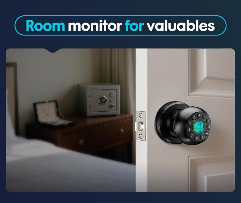 Pulido Fingerprint Door Lock | App Available But Not Required | Keypad Door Knob with Real Buttons | Smart Fingerprint Door Knob for Bedroom, Office, and Apartment FQ1