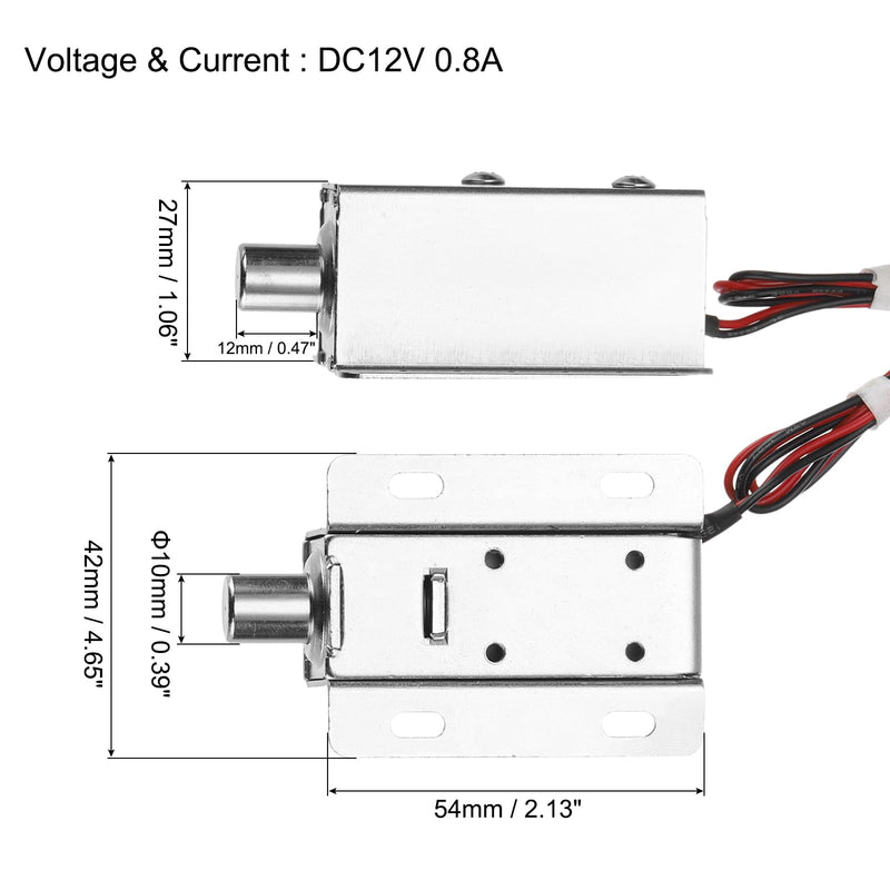 uxcell DC 12V 0.8A Electromagnetic Solenoid Lock Mini Door Drawer 2.1x1.6x1.1Inch Tongue Down Design Magnetic Lock Function for Cabinet Drawer Safety Lock 2 Pcs