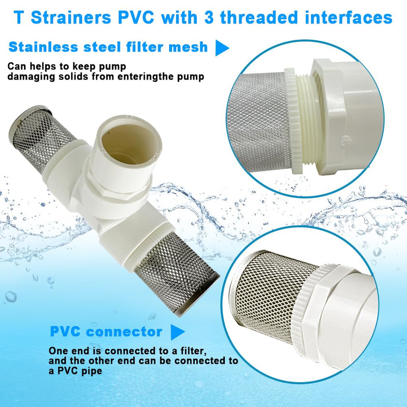 1" T Strainers Steel Filter Cover Connected to 1" PVC DN25 Water Pipe, Suction Hose 1 inch T Strainer Used to Remove Debris and Reduce Solid Entry 1"DN25