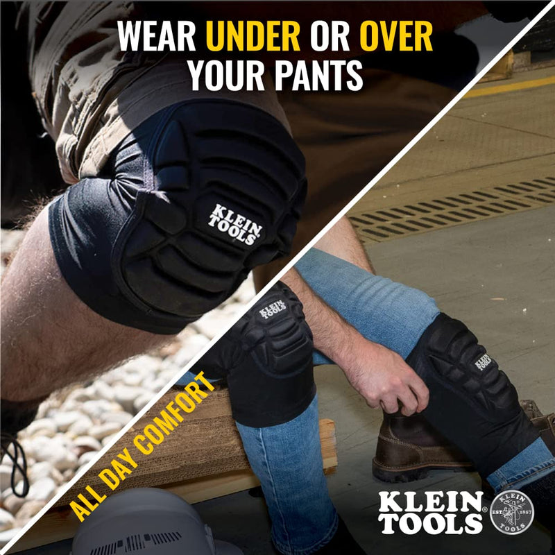 Klein Tools 60592 Knee Pads, Lightweight Padded Knee Sleeves, Breathable Mesh Back, Elastic Cuff with Slip-Resistant Silicone, Black, L/XL