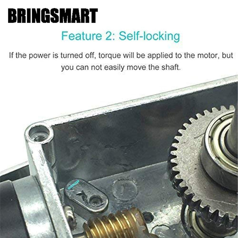 BRINGSMART 12V 16rpm DC Worm Gear Motor 70kg.cm High Torque Turbine Electric Gearbox Motor Self-Locking Reversed Mini Engine Geared Motor for DIY Robot Door Lock Curtain Machine (12V 16rpm) 1