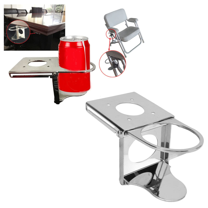 Folding Drink Holder, 304 Stainless Steel Fold Up Adjustable Drink Cup Holders Bottle Stand Bottom Mount Sliding Up Drink Holder with Screws for RV Yacht Car Office Marine Boat Deck Chairs