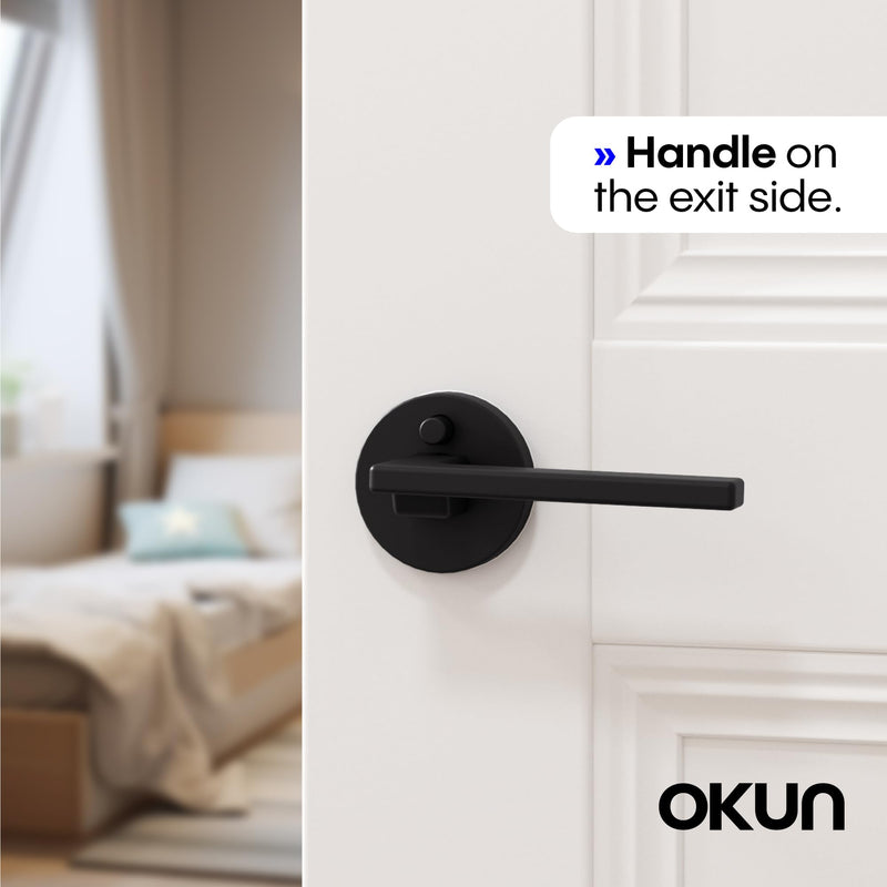 Okun Dune 1-Pack Matte Black Privacy Door Levers – Push Button Lock, Reversible, Sleek Concealed-Mount Design for Bedroom & Bathroom 1 Pack
