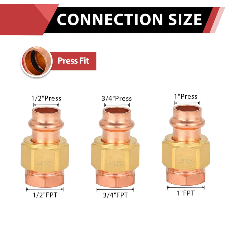 1Pcs EFIELD 1"Copper Press x 1"Female(FPT) Union Adapter(PRESS076-1) 1" x 1"
