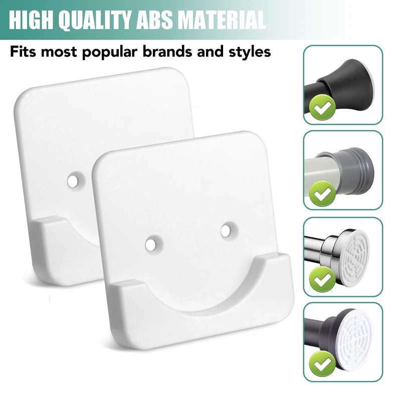Adhesive Shower Rod Tension Holder | Mount Retainer for Wall | No Drilling | Stick On | 2 Pack, White (Shower Curtain Rod Not Included)