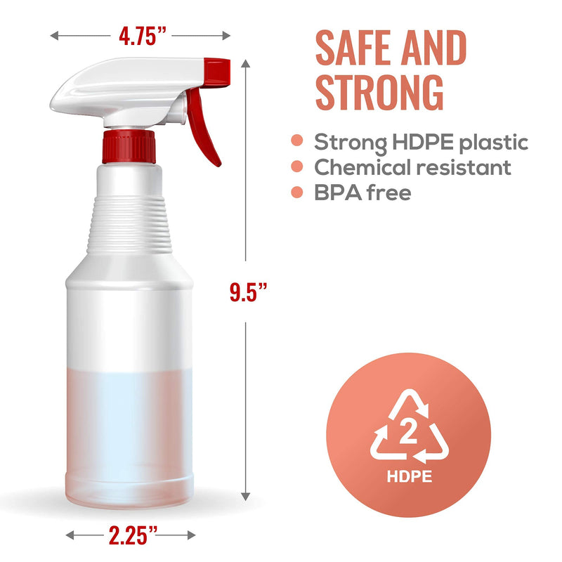 LiBa Spray Bottles (4 Pack,16 Oz), Refillable Empty Spray Bottles for Cleaning Solutions, Hair Spray, Watering Plants, Superior Flex Nozzles, Mist Sprayer, Bleach/Vinegar/Rubbing Alcohol Safe Frosted
