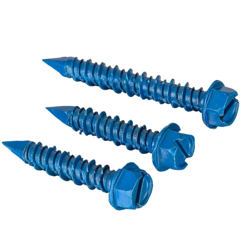 53Pcs 1/4 x 1-3/4 in Concrete Screws with Drill bits,Masonry Screws for Concrete Assortment Kit,Hex Head Block Cement Stacoo Screws and Anchors,Diamond Point,Blue Coated(1LB) 1/4×1-3/4 In Blue-Hex