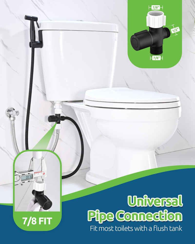 Black Bidet Sprayer for Toilet, Muslim Shower Handheld Jet Sprayer Adjustable Water Flow with Bidet Hose for Feminine Wash, Black Bidet Faucet Cloth Diaper for Baby Wash, Wall/Toilet Mount 1 SET Matte Black
