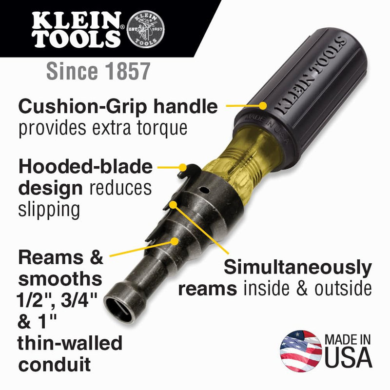 Klein Tools 85191 Screwdriver / Conduit Reamer, Made in USA, Conduit Fitting and Reaming Screwdriver for 1/2-Inch, 3/4-Inch, and 1-Inch Thin-Wall Conduit Reaming Driver