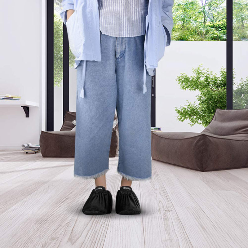LAKE OF FIRE 5 Pairs Reusable Shoe Covers Non-slip, Washable Thickened Boot Covers for Floor Carpet Protection Black