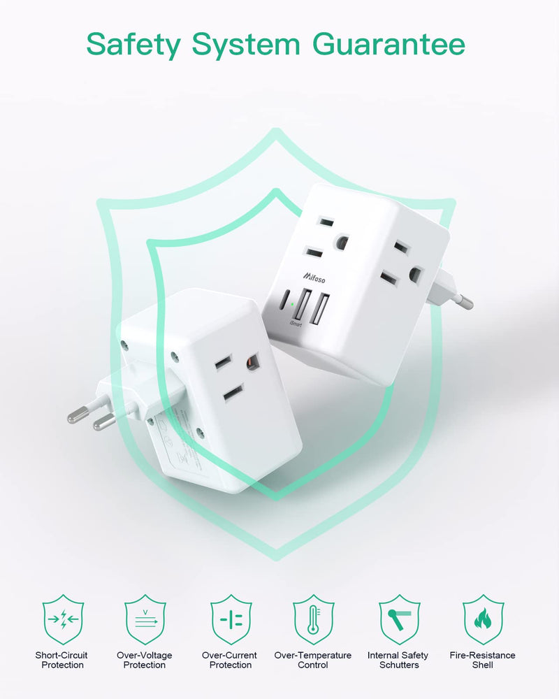 European Travel Plug Adapter with USB Charging Ports(1 USB C), International Type C Power Adapter for US to Most of Europe EU Italy France Spain Germany Greece Type C Most of Europe - 1 PACK