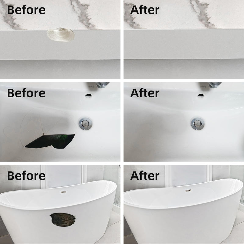 Tub and Shower Repair Kit White, Fiberglass Tub and Porcelain Repair Kit, Acrylic, Enamel, Ceramics Tile Toilet and Sink Repair Kit, Repair cracks, fragments, holes and pits, Bathtub Repair Kit White