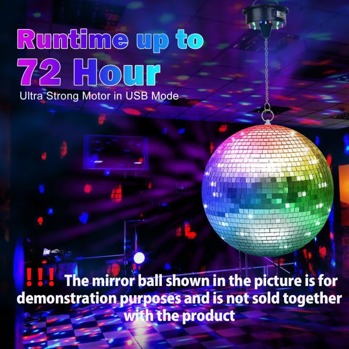 Rotating Disco Ball Motor Light with Remote, 3-15RPM Adjustable Speed Disco Ball Spinner Light 18LEDs Heavy Duty for 12 16 20 24'' Large Mirror Ball Motor(NoIncludedBall),Wedding Christmas Party Decor