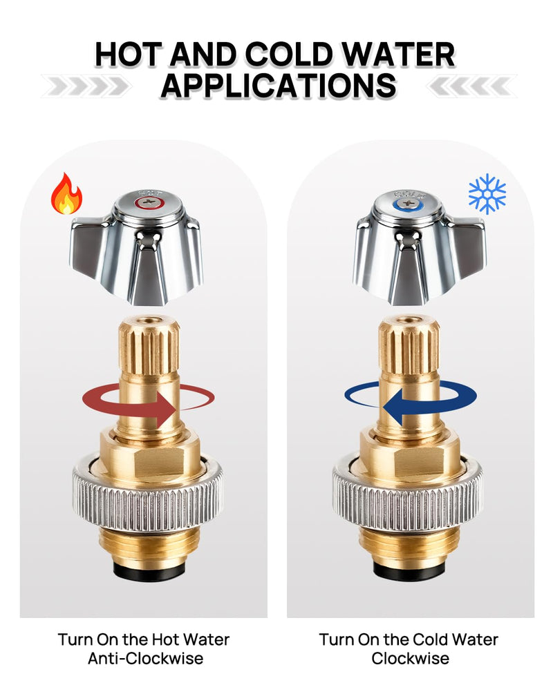 4" Brass Faucet Handle Cartridge Replacement Stem Assembly Faucet Valves Hot and Cold Knob Handle Kit with Stem for Kitchen & Bathroom Knob Handles Knob Handle Kit with Stem (1 Pair)