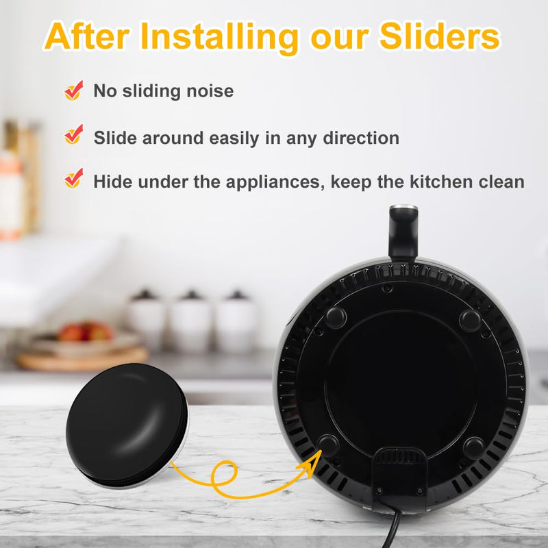 Kitchen Appliance Sliders, 16pcs Self Adhesive Small Appliance Sliders Easy Mover Space Saving Home Must Have Gadgets for Countertop Coffee Maker, Air Fryer (Black) Black