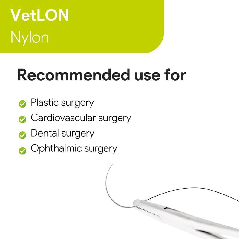 VeterSut VetLON Non-Absorbable Nylon Surgical Suture USP Size 5-0, (FS-2) 3/8 19mm Reverse Cutting Needle, 36 Inches (90 cm), 12 Count, Veterinary Use