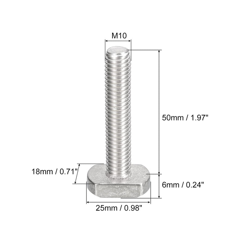 uxcell T-Slot Bolts, 5pcs M10x50mm T Slot Drop-in Stud Sliding Bolts 304 Stainless Steel T Shape Screws for T Track 50mm 5